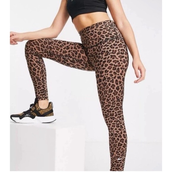 Nike Dri-Fit Womens Leopard Glitter High Waist Training Athlete Leggings Medium - Picture 1 of 6